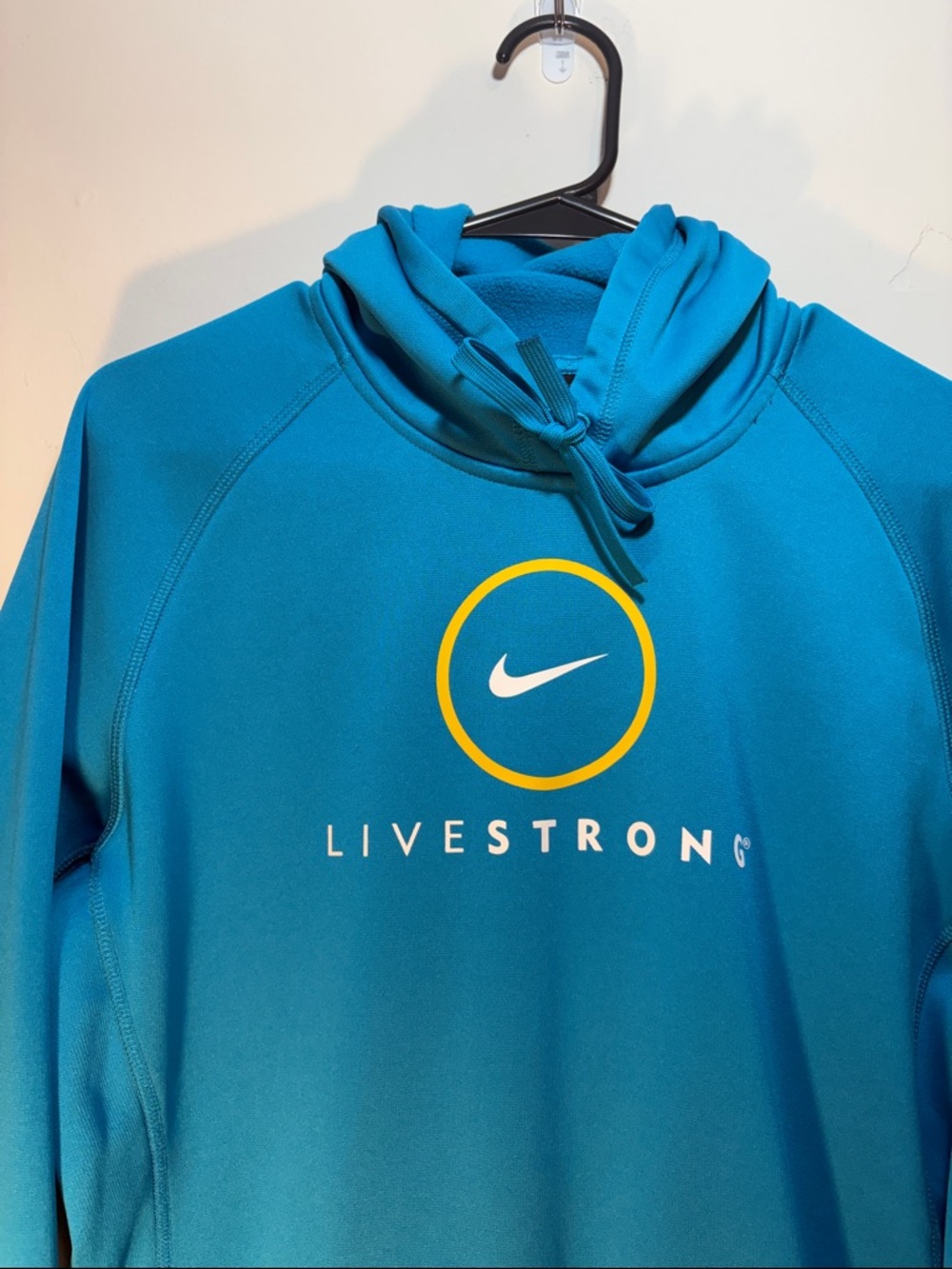 Y2K Teal Blue Nike Livestrong Cancer Foundation Logo Hoodie Pullover Sweatshirt